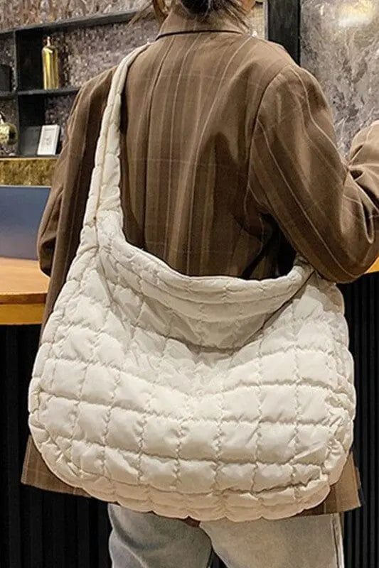Beige Quilted Zipper Large Jennie Shoulder Bag Poet Street Boutique Ivory one
