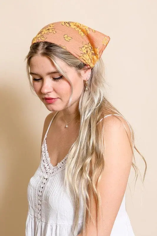Bohemian Floral Lace Headscarf boho headscarf Poet Street Boutique