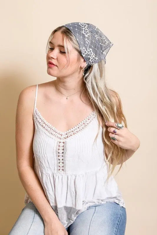 Bohemian Floral Lace Headscarf boho headscarf Poet Street Boutique Blue Default