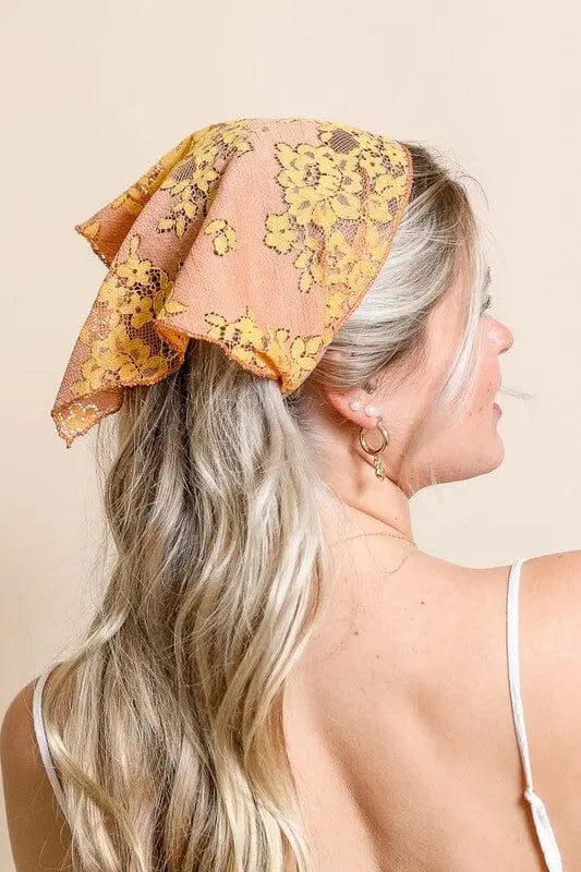 Bohemian Floral Lace Headscarf boho headscarf Poet Street Boutique Peach Default