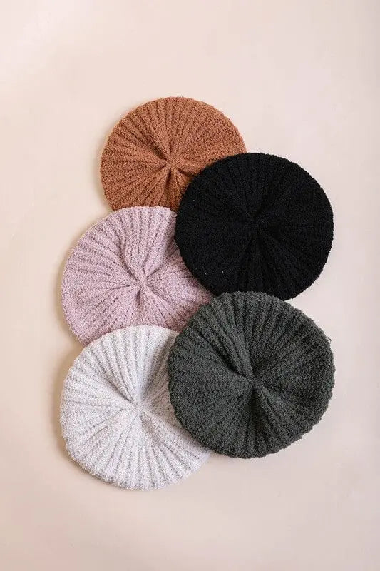 Boucle Rib Knit Beret Boucle beret hat Poet Street Boutique