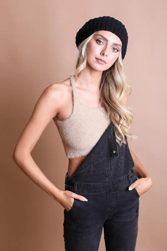 Boucle Rib Knit Beret Boucle beret hat Poet Street Boutique Black One Size