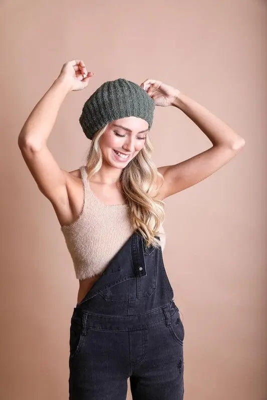 Boucle Rib Knit Beret Boucle beret hat Poet Street Boutique Olive One Size