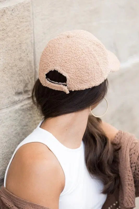 Boucle Sherpa Teddy Bear Knit Ball Cap Teddy bear knit baseball hat Poet Street Boutique