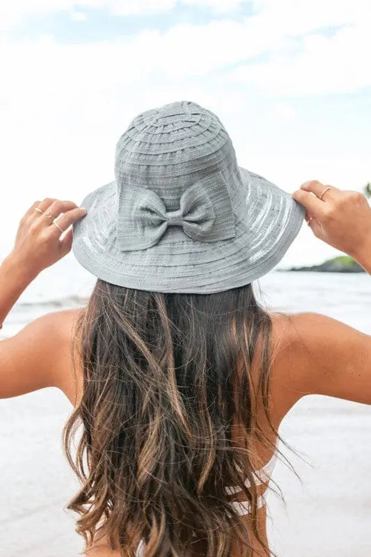 Bow Accent Bucket Sunhat bucket sun hat Poet Street Boutique Gray OneSize