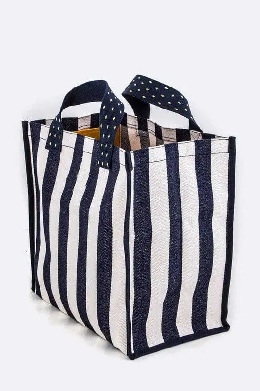 Boxy Striped Heavy Duty Canvas Shopping Tote LA Jewelry Plaza