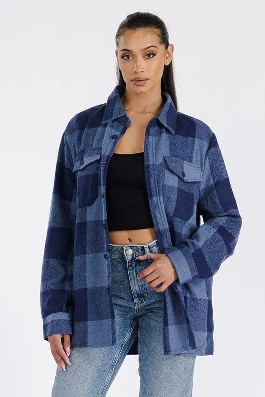 Boyfriend Oversized Soft Flannel Shacket WEIV NAVY BLUE 2XL