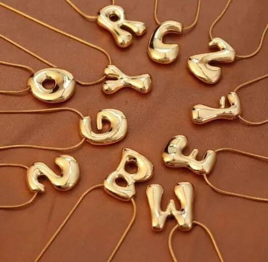 Bubbly Gold Letter Initial Alphabet Necklace Dani & Em