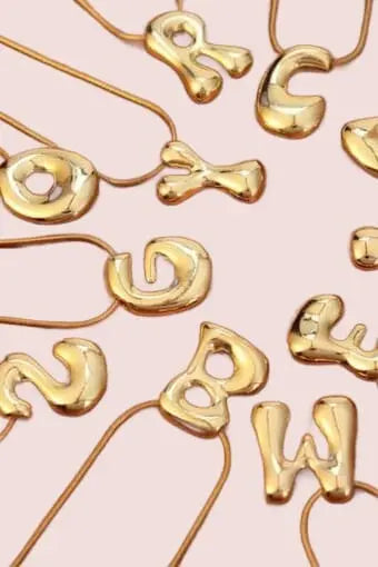 Bubbly Gold Letter Initial Alphabet Necklace Dani & Em A 1