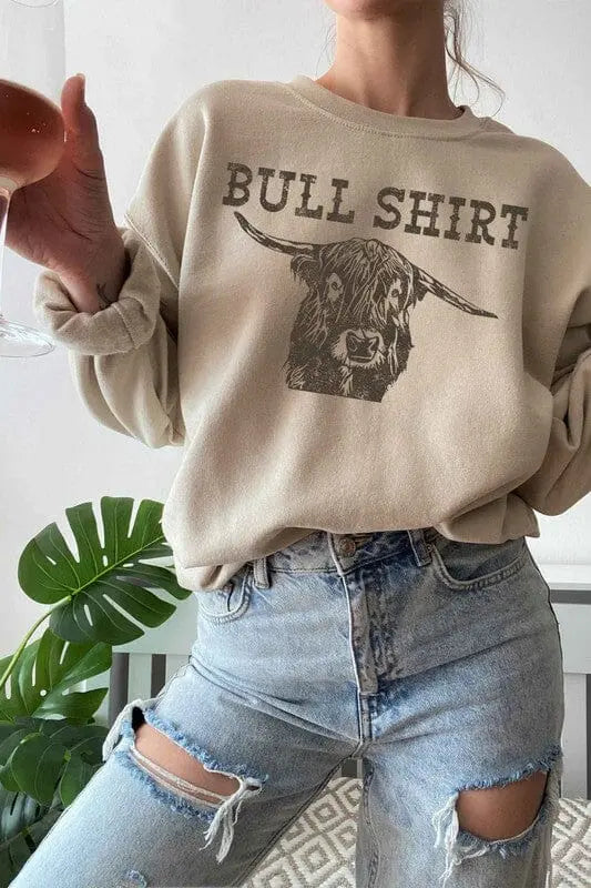 Bull Shirt Graphic Sweatshirt bull shirt graphic sweatshirt Poet Street Boutique SAND SMALL