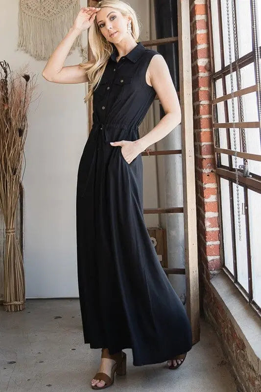 BUTTON DOWN MAXI DRESS Jade By Jane BLACK S