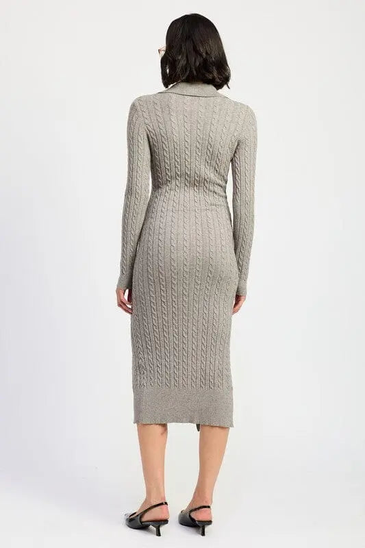 BUTTONED LONG SLEEVE CABLE KNIT DRESS Emory Park