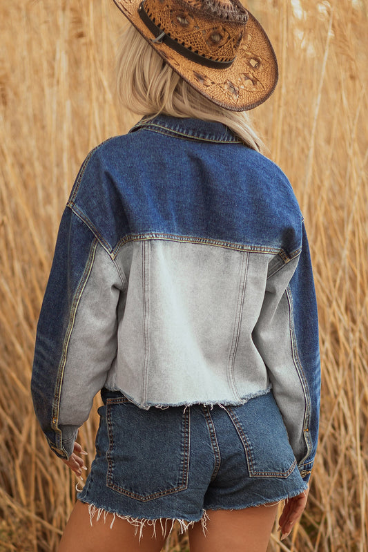 Denim Colorblock Patchwork Buttoned Jacket