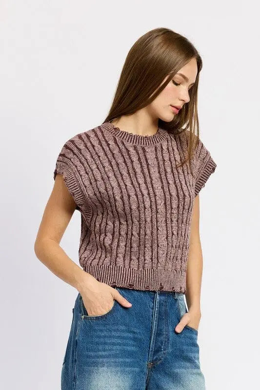 CABLE KNIT SHORT SLEEVE TOP Emory Park