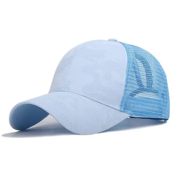 Camo Messy Bun Ponytail Hat camo messy bun bb hat Dani & Em Blue 1