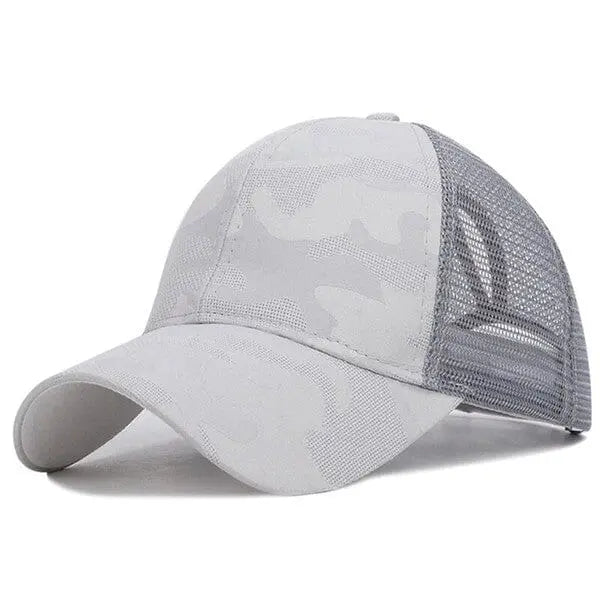 Camo Messy Bun Ponytail Hat camo messy bun bb hat Dani & Em Gray 1