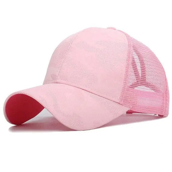 Camo Messy Bun Ponytail Hat camo messy bun bb hat Dani & Em Pink 1