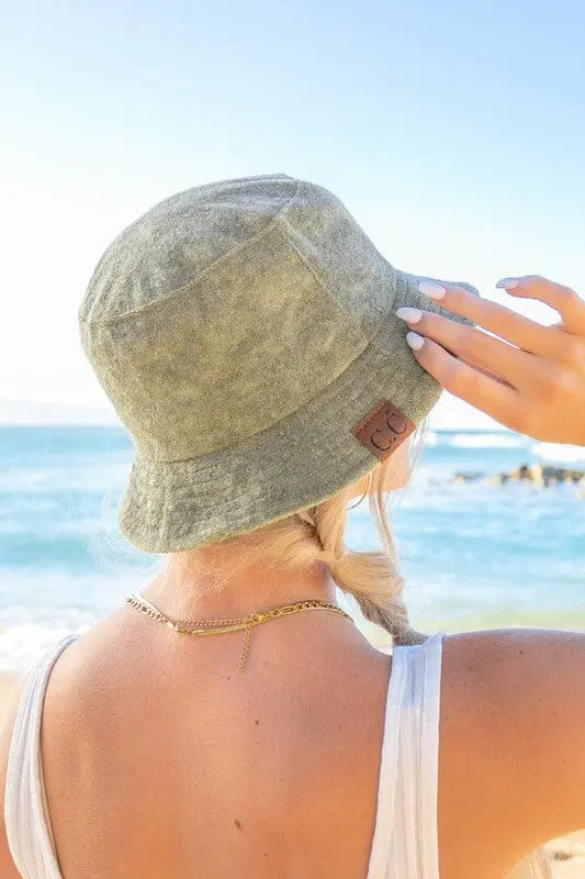 CC Terry Cloth Bucket Hat terry bucket hat Poet Street Boutique Olive OneSize