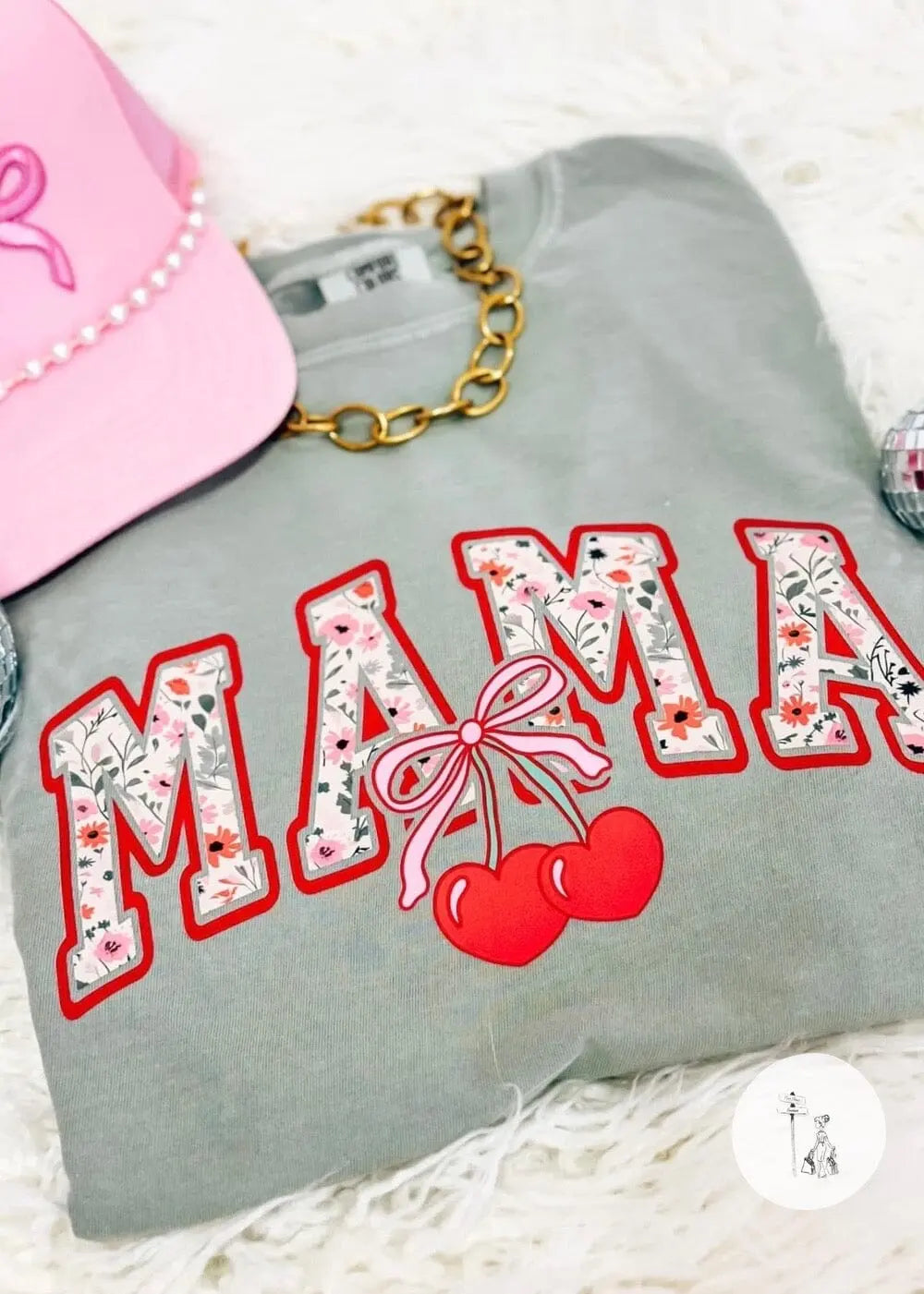 Cherry Mama Tee MAMA graphic tee woth cherries Poet Street Boutique S