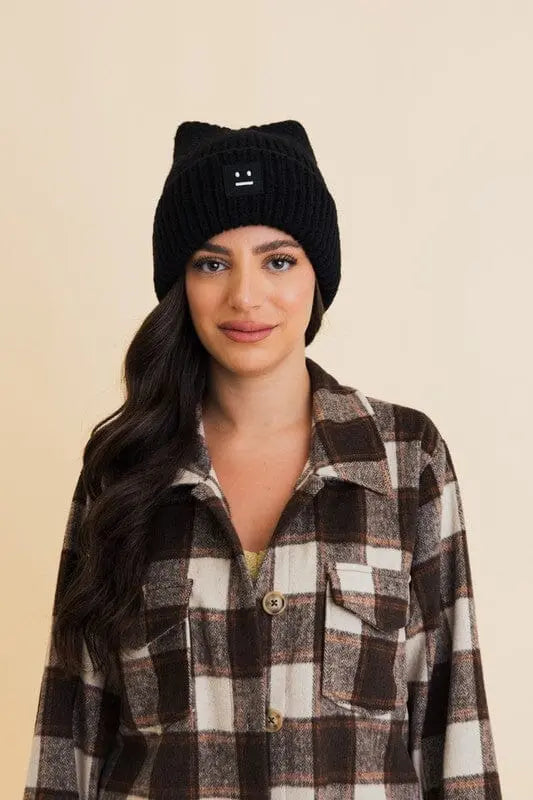 Chill Vibes Soft Ribbed Squared Face Beanie Leto Accessories