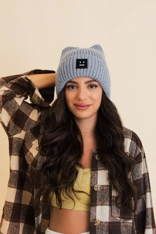 Chill Vibes Soft Ribbed Squared Face Beanie Leto Accessories