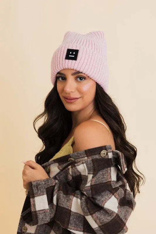 Chill Vibes Soft Ribbed Squared Face Beanie Leto Accessories