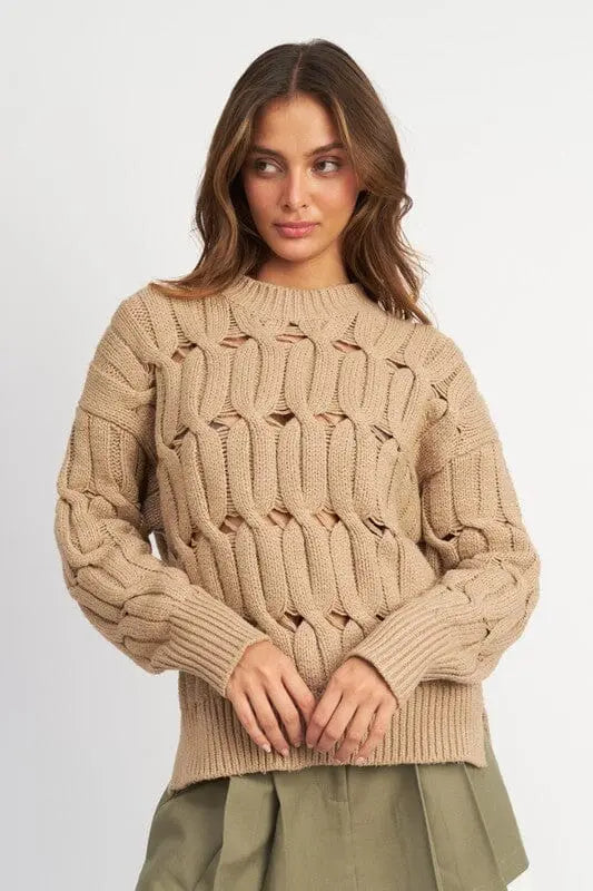 Chilly Night Open Knit Sweater open knit sweater Emory Park TAUPE S