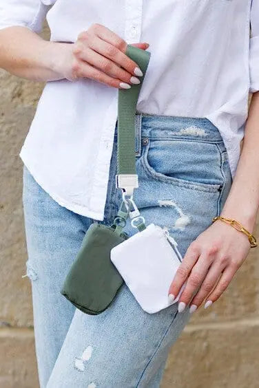 Clippable Dual Pouch Wristlet dual coin wristlet Poet Street Boutique Eucalyptus / White OneSize