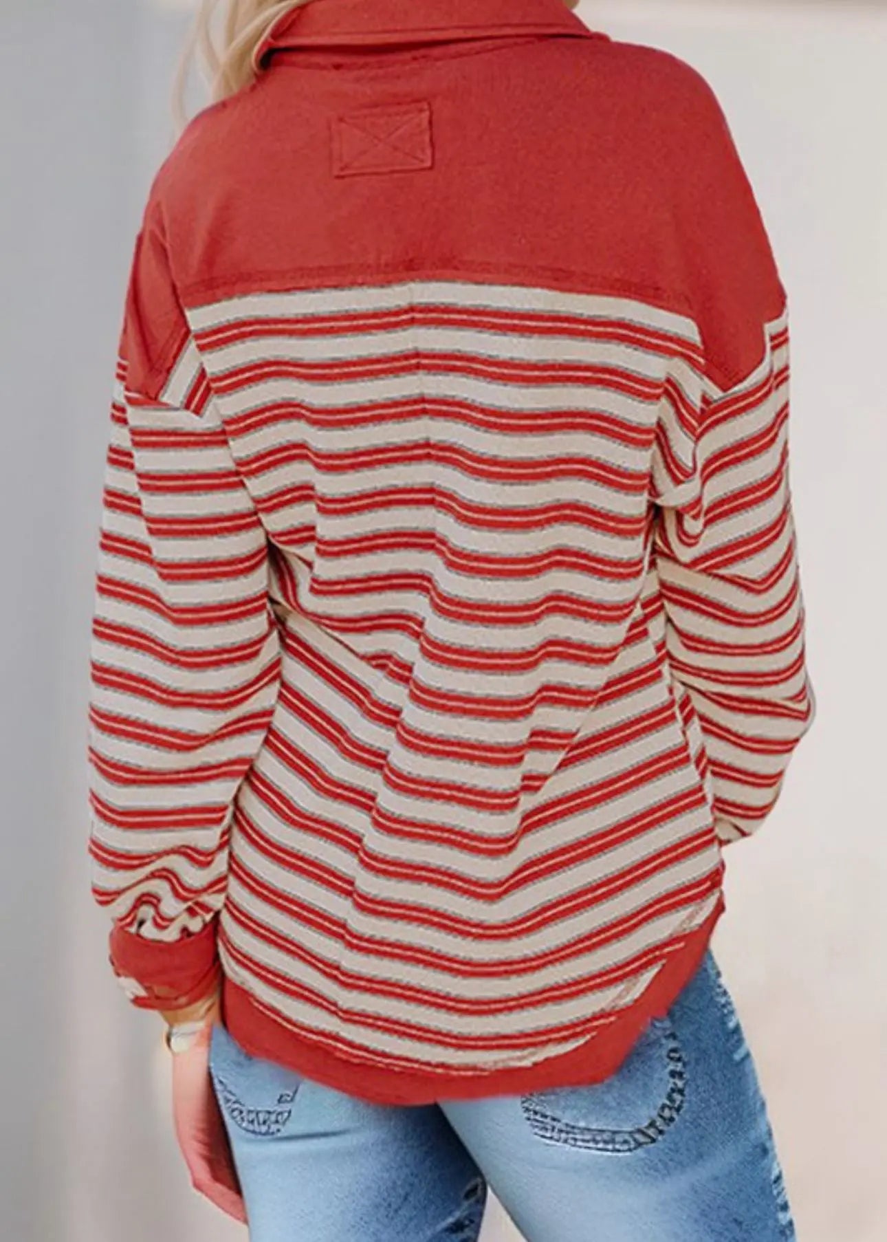 Collared Button Drop Shoulder Oversized Blouse Striped shirt Poet Street Boutique