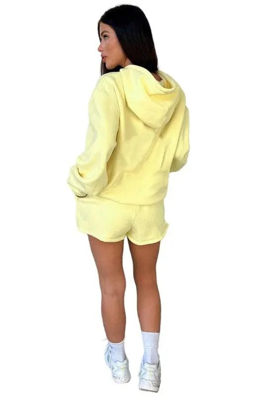 Comfy Two Piece Hoodie and Short Set Jeresy fleece Hoodie and short set Poet Street Boutique