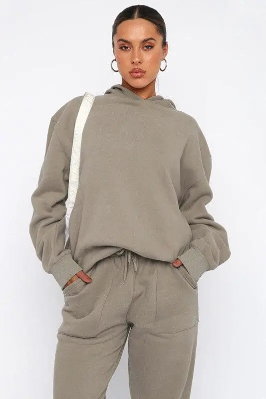 Comfy Two Piece Hoodie And Sweatpant Set Hoodie and sweatpant set Poet Street Boutique KHAKI L