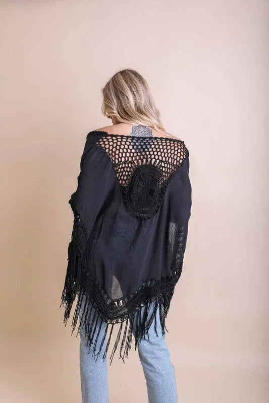 Crochet Medallion Tassel Kimono kimono Poet Street Boutique Black One Size