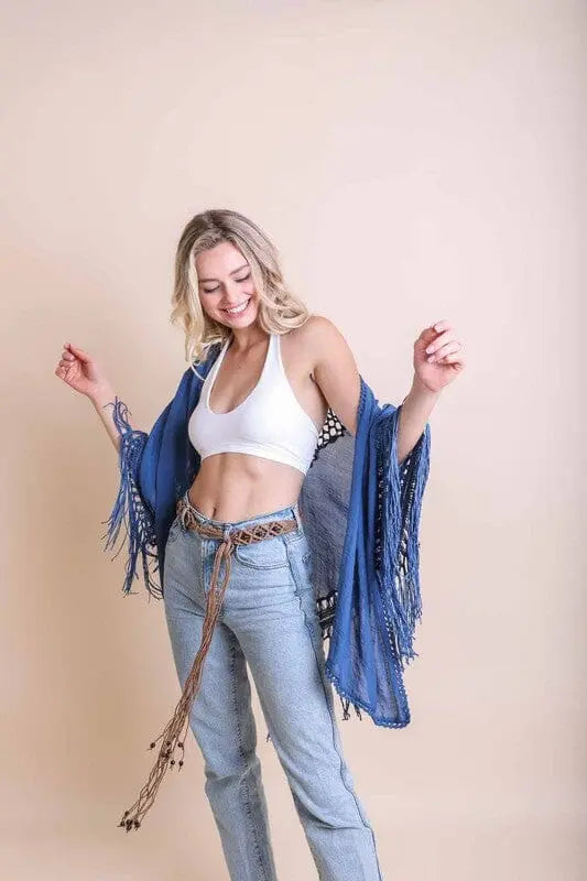 Crochet Medallion Tassel Kimono kimono Poet Street Boutique Denim Blue One Size