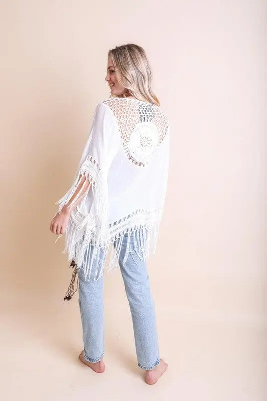 Crochet Medallion Tassel Kimono kimono Poet Street Boutique Ivory One Size