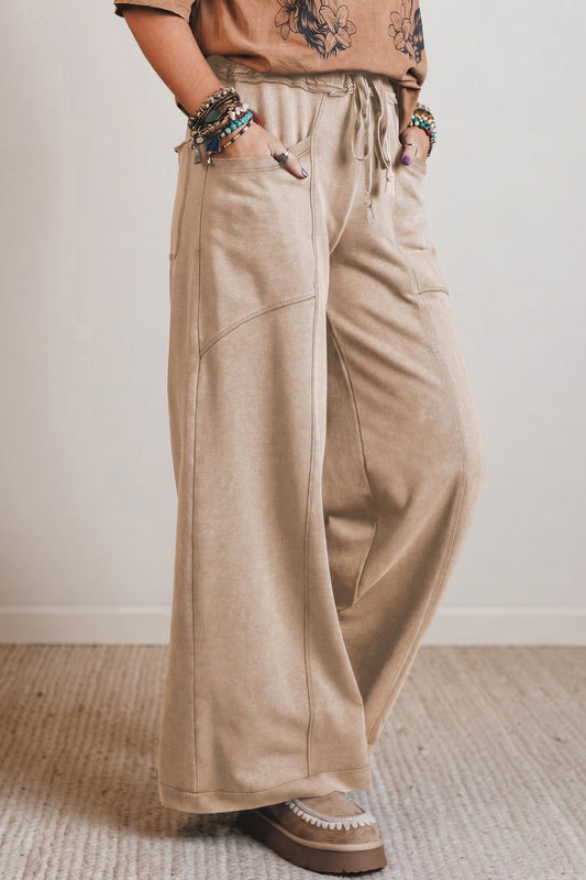 Solid Mineral Wash High Waist Wide Leg Pants