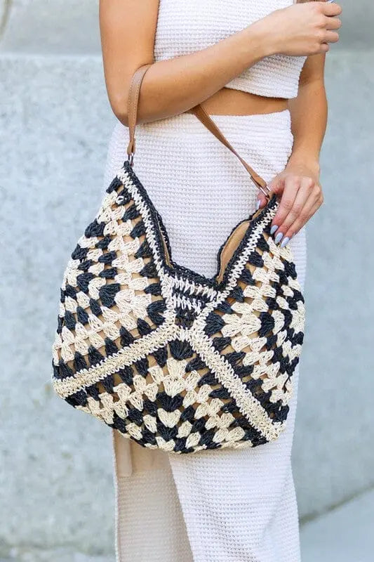 Dahlia Woven Straw Shoulder Bag Aili's Corner Black Multi OneSize