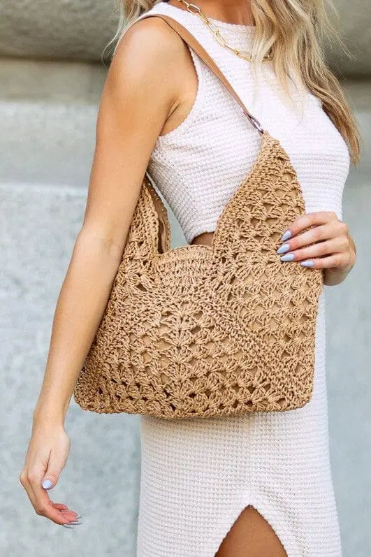 Dahlia Woven Straw Shoulder Bag Aili's Corner Khaki OneSize
