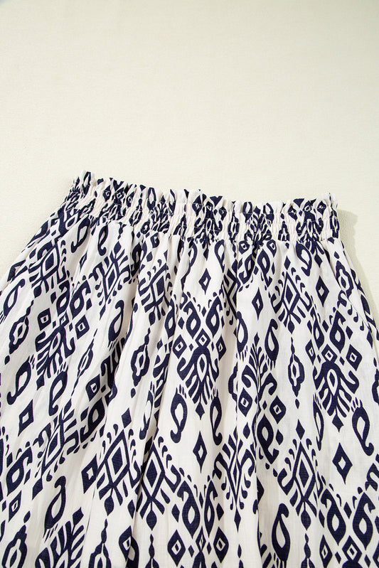 Boho Smocked High Waist Wide Leg Pants