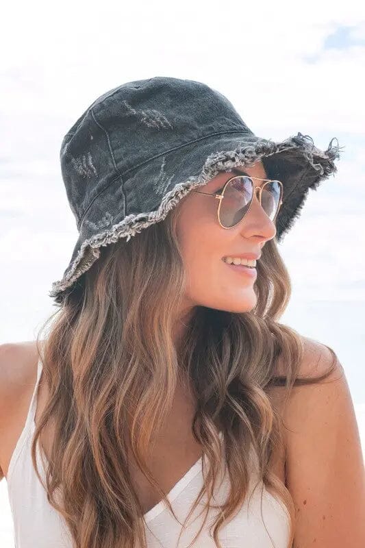 Denim Bucket Hat Distressed bucket hat Poet Street Boutique Black Wash OneSize