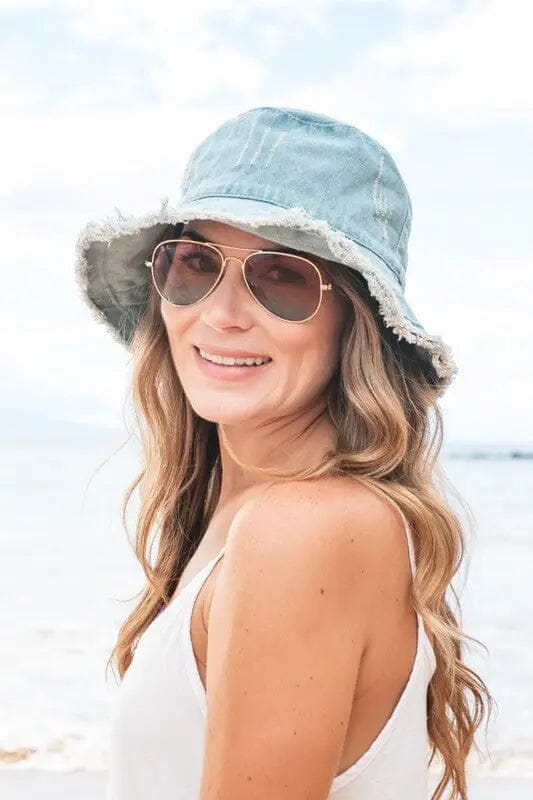 Denim Bucket Hat Distressed bucket hat Poet Street Boutique Light Wash OneSize
