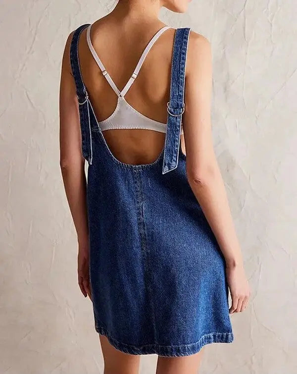 Denim scoop neck overall dress Miss Sparkling