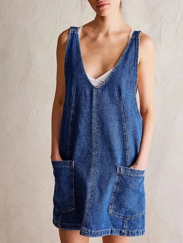 Denim scoop neck overall dress Miss Sparkling Denim S