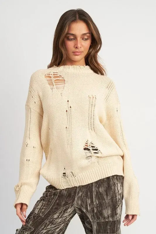 DISTRESSED OVERSIZED SWEATER Emory Park VANILLA S