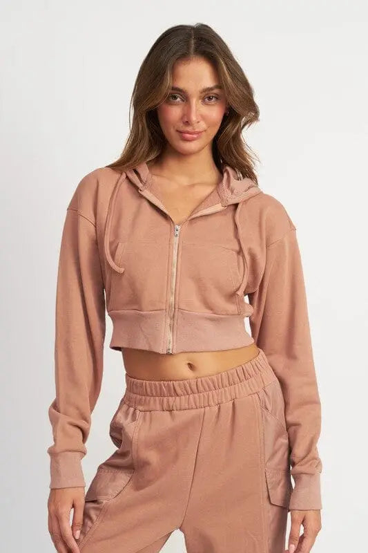 Dust Mauve Zip Up Hoodie cropped hoodie Emory Park DUSTY MAUVE S