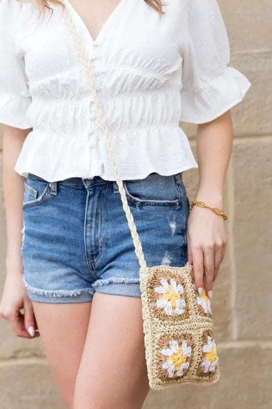 Eliza Crochet Straw Crossbody Crochet crossbody bag Poet Street Boutique Mocha OneSize