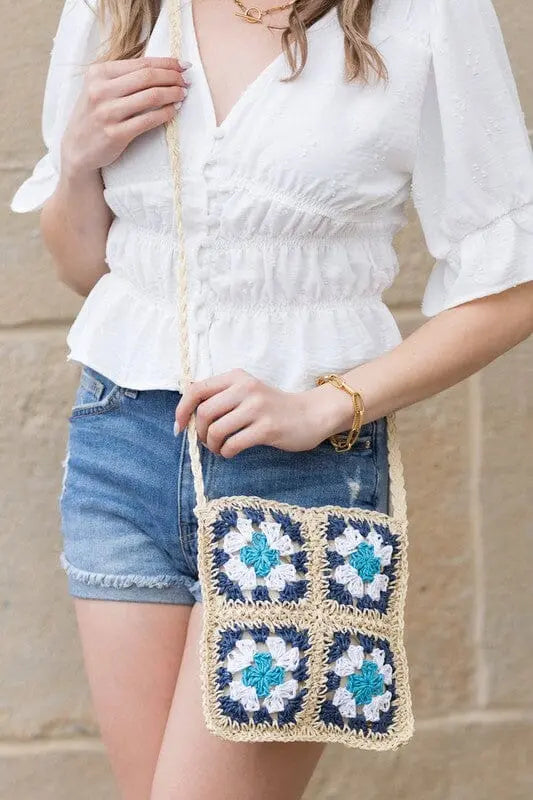 Eliza Crochet Straw Crossbody Crochet crossbody bag Poet Street Boutique Navy OneSize