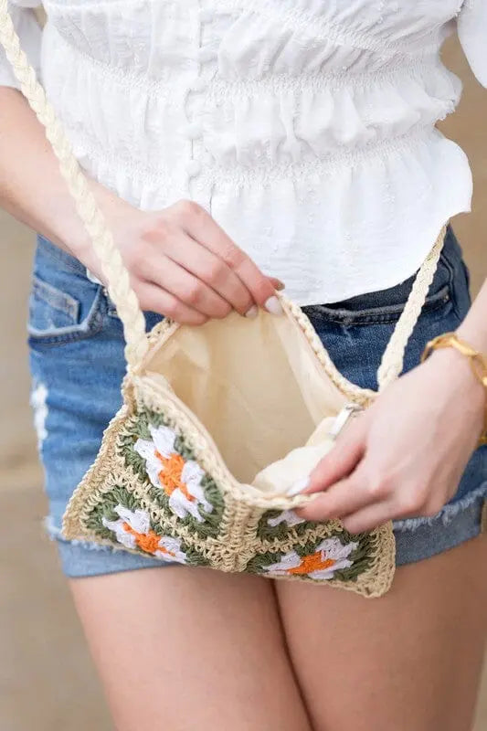 Eliza Crochet Straw Crossbody Crochet crossbody bag Poet Street Boutique Olive OneSize