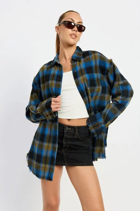 Emory Park Acid Wash Cotton Flannel Shirt Emory Park BLUE GREEN S