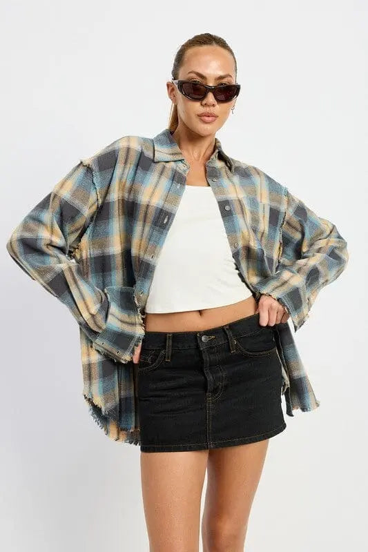 Emory Park Acid Wash Cotton Flannel Shirt Emory Park PEACH BLUE S