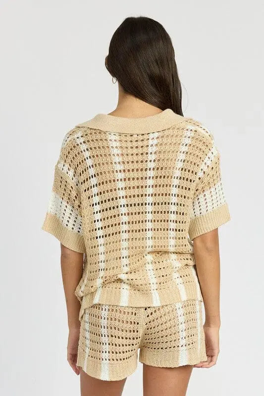 Emory Park Button Up Striped Crochet Top crochet button up top Emory Park